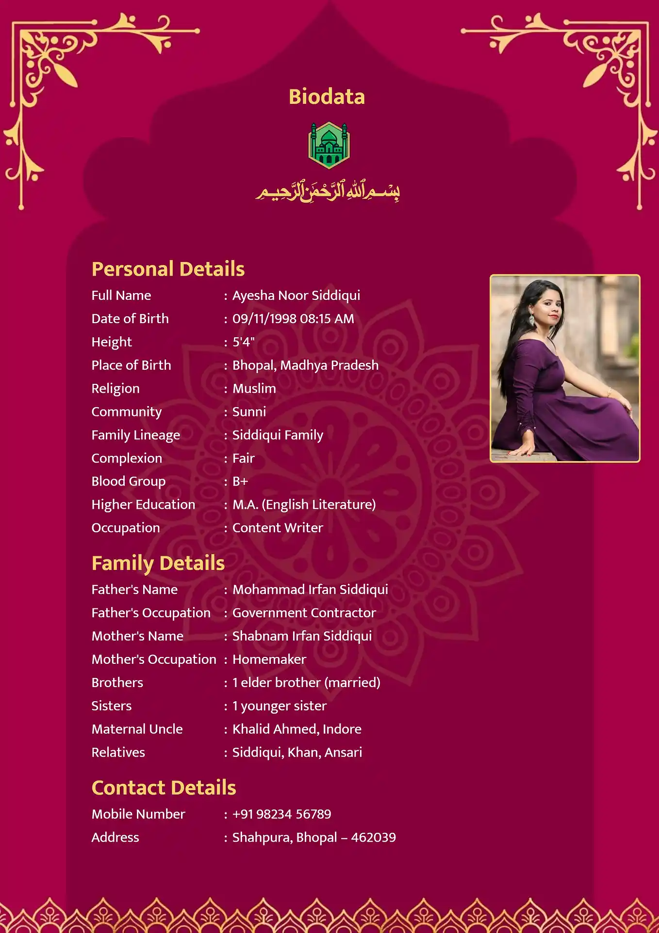 Muslim marriage biodata template