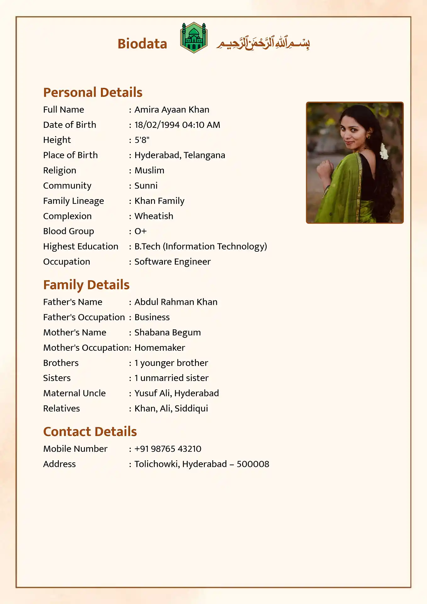 Abstract Yellow biodata template